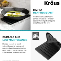 Self-Draining Silicone Dish Drying Mat or Trivet for Kitchen Counter in Light Grey