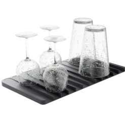 Self-Draining Silicone Dish Drying Mat or Trivet for Kitchen Counter in Dark Grey