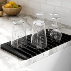 Self-Draining Silicone Dish Drying Mat or Trivet for Kitchen Counter in Black
