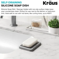 Self-Draining Silicone Soap Dish / Sponge Holder for Bathroom or Kitchen Counter in Light Grey
