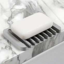 Self-Draining Silicone Soap Dish / Sponge Holder for Bathroom or Kitchen Counter in Light Grey