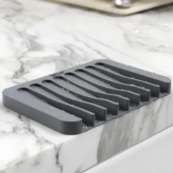 Self-Draining Silicone Soap Dish / Sponge Holder for Bathroom or Kitchen Counter in Dark Grey