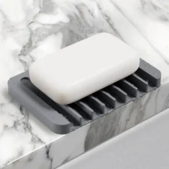 Self-Draining Silicone Soap Dish / Sponge Holder for Bathroom or Kitchen Counter in Dark Grey
