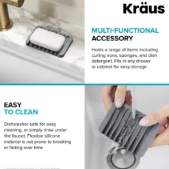 Self-Draining Silicone Soap Dish / Sponge Holder for Bathroom or Kitchen Counter in Dark Grey