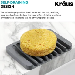 Self-Draining Silicone Soap Dish / Sponge Holder for Bathroom or Kitchen Counter in Dark Grey