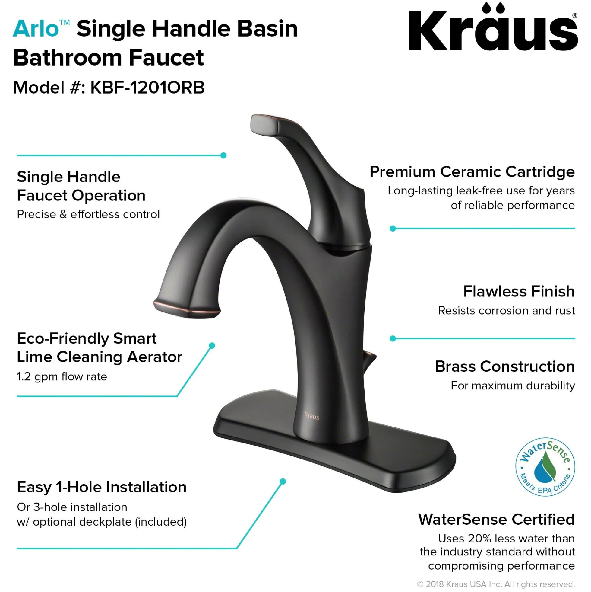 Single Handle Basin Bathroom Faucet with Lift Rod Drain and Deck Plate in Oil Rubbed Bronze