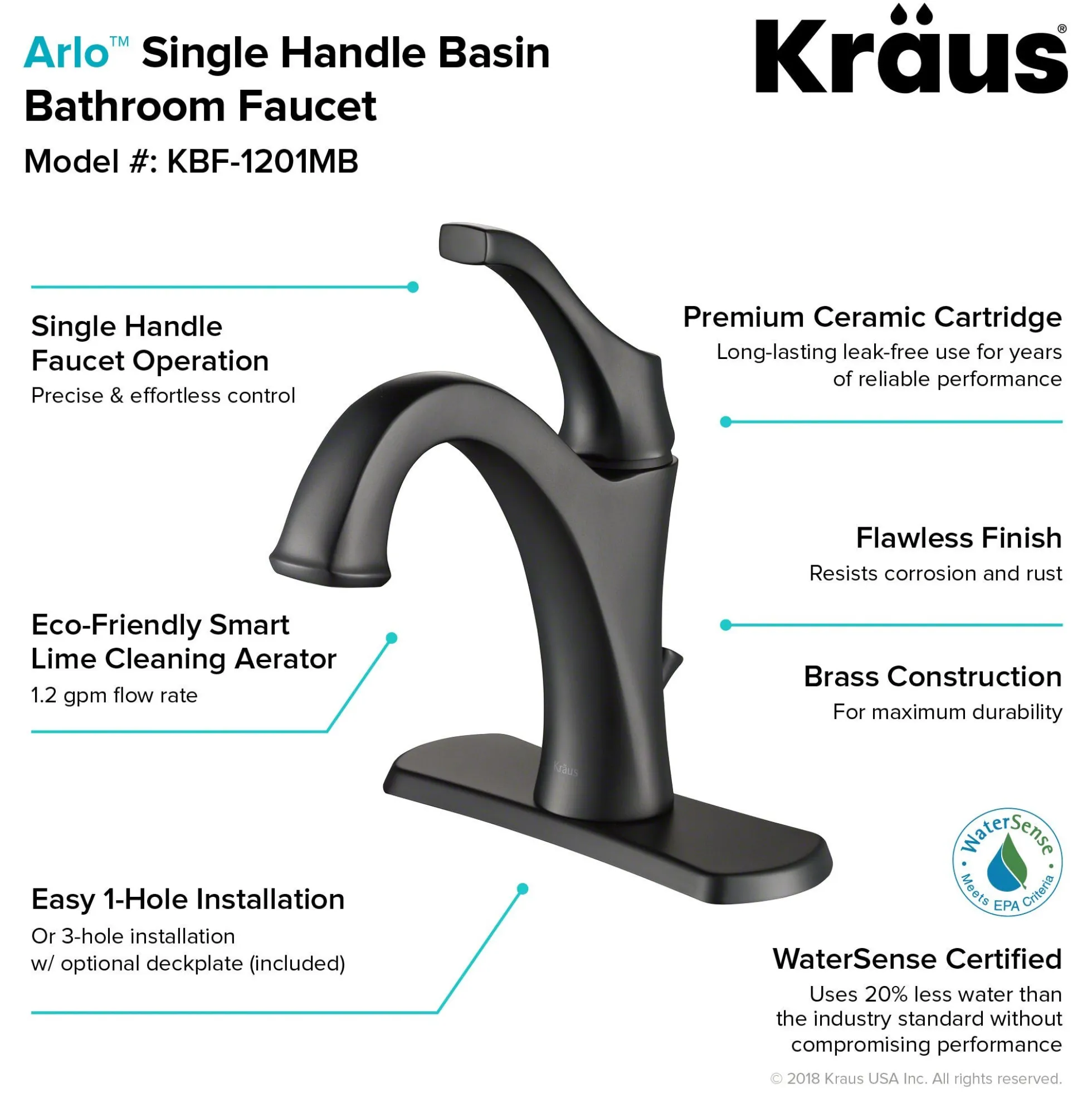 Single Handle Basin Bathroom Faucet with Lift Rod Drain and Deck Plate in Matte Black (2-Pack)