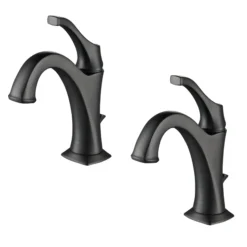Single Handle Basin Bathroom Faucet with Lift Rod Drain and Deck Plate in Matte Black (2-Pack)