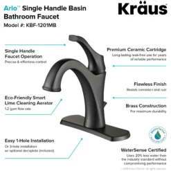 Single Handle Basin Bathroom Faucet with Lift Rod Drain and Deck Plate in Matte Black