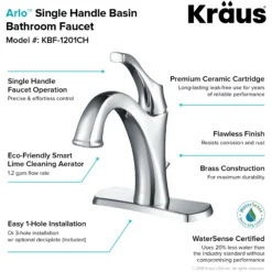 Single Handle Basin Bathroom Faucet with Lift Rod Drain and Deck Plate in Chrome