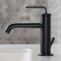 Single Handle Basin Bathroom Faucet with Lift Rod Drain in Matte Black