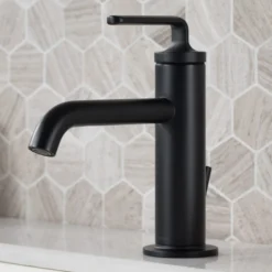 Single Handle Basin Bathroom Faucet with Lift Rod Drain in Matte Black
