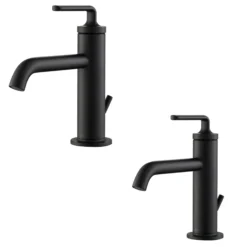 Single Handle Basin Bathroom Faucet with Lift Rod Drain in Matte Black (2-Pack)