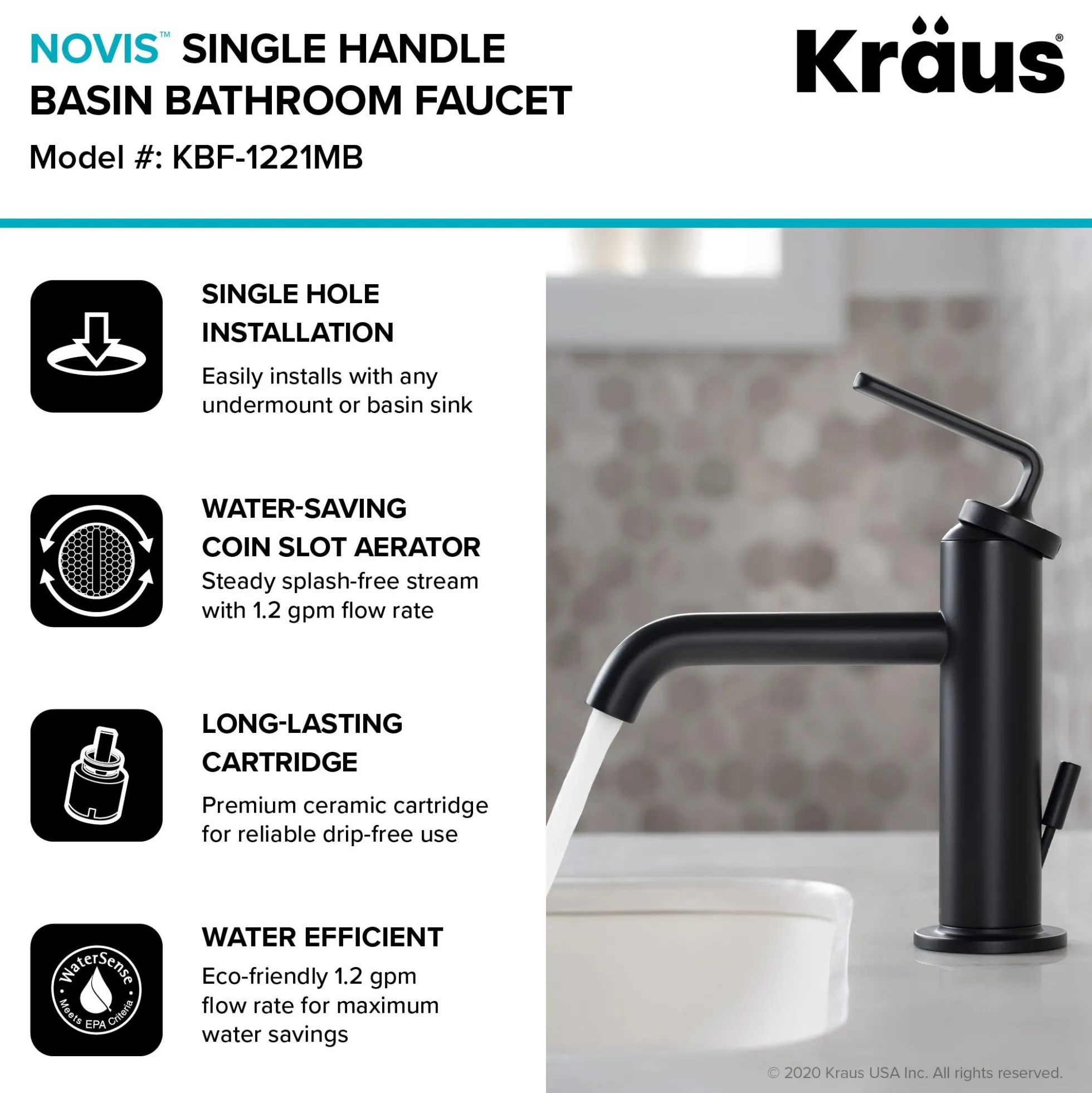 Single Handle Basin Bathroom Faucet with Lift Rod Drain in Matte Black (2-Pack)