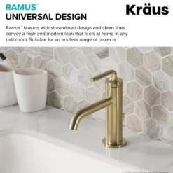 Single Handle Basin Bathroom Faucet with Lift Rod Drain in Brushed Gold
