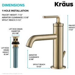 Single Handle Basin Bathroom Faucet with Lift Rod Drain in Brushed Gold (2-Pack)