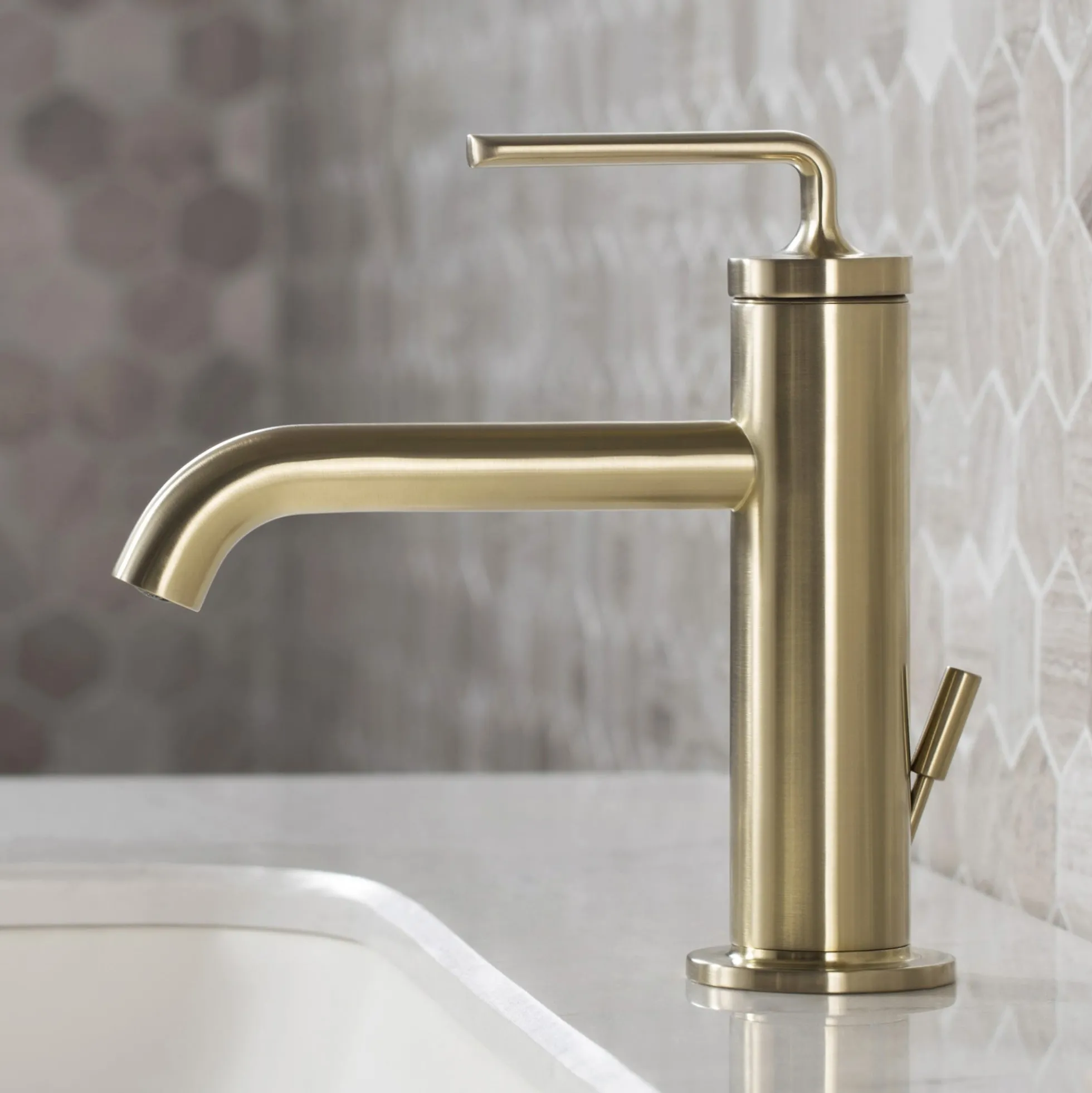 Single Handle Basin Bathroom Faucet with Lift Rod Drain in Brushed Gold (2-Pack)