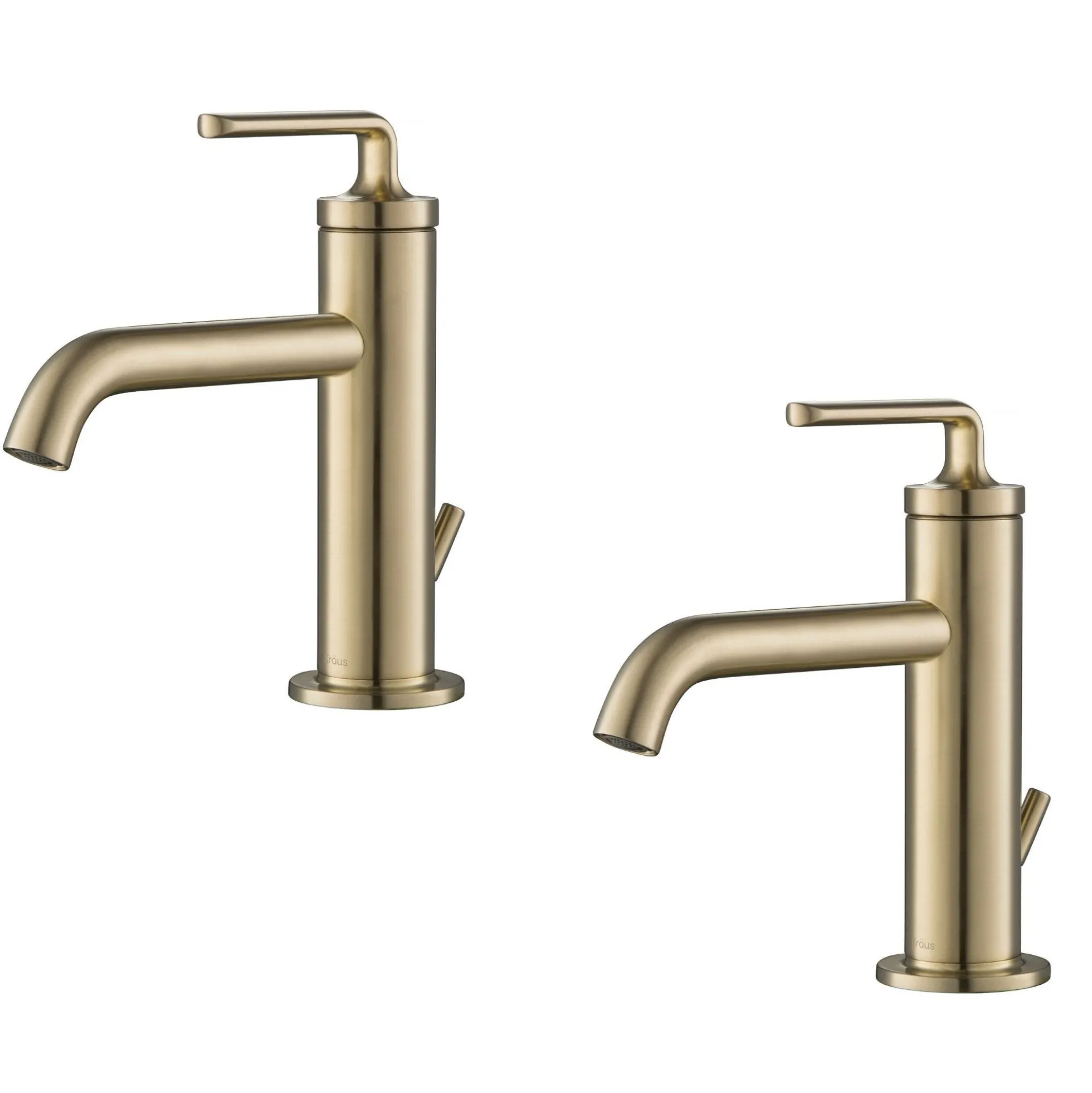 Single Handle Basin Bathroom Faucet with Lift Rod Drain in Brushed Gold (2-Pack)