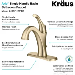 Single Handle Basin Bathroom Faucet with Lift Rod Drain and Deck Plate in Brushed Gold (2-Pack)