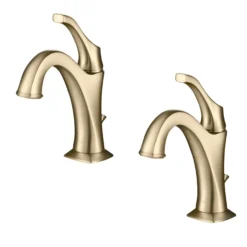 Single Handle Basin Bathroom Faucet with Lift Rod Drain and Deck Plate in Brushed Gold (2-Pack)
