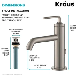 Single Handle Basin Bathroom Faucet with Lift Rod Drain in Spot Free Stainless Steel