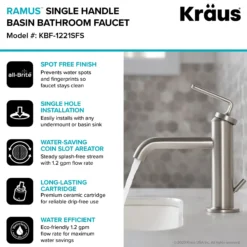 Single Handle Basin Bathroom Faucet with Lift Rod Drain in Spot Free Stainless Steel