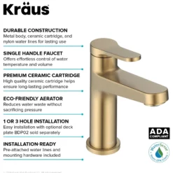 Single Handle Bathroom Faucet in Spot-Free Brushed Brass with Pop Up Drain and Supply Lines