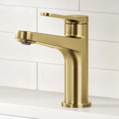 Single Handle Bathroom Faucet in Spot-Free Brushed Brass with Pop Up Drain and Supply Lines