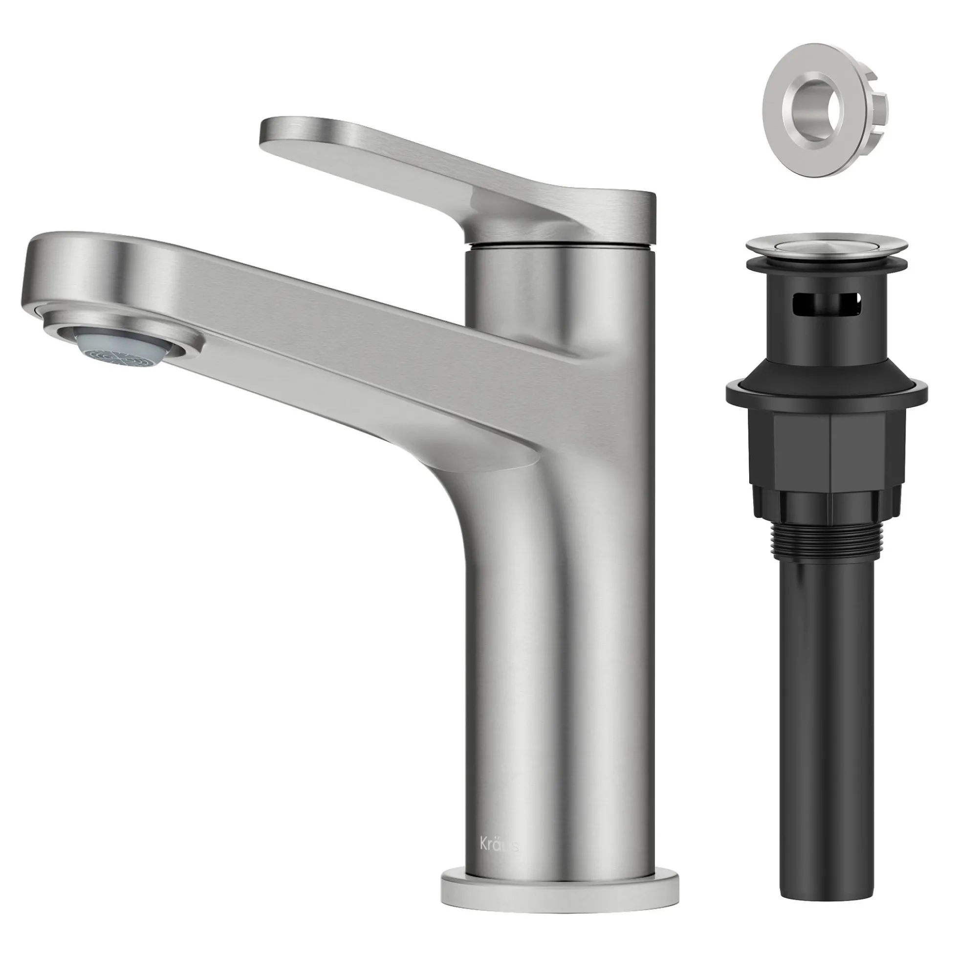 Single Handle Bathroom Faucet in Spot-Free Brushed Nickel with Pop Up Drain and Supply Lines