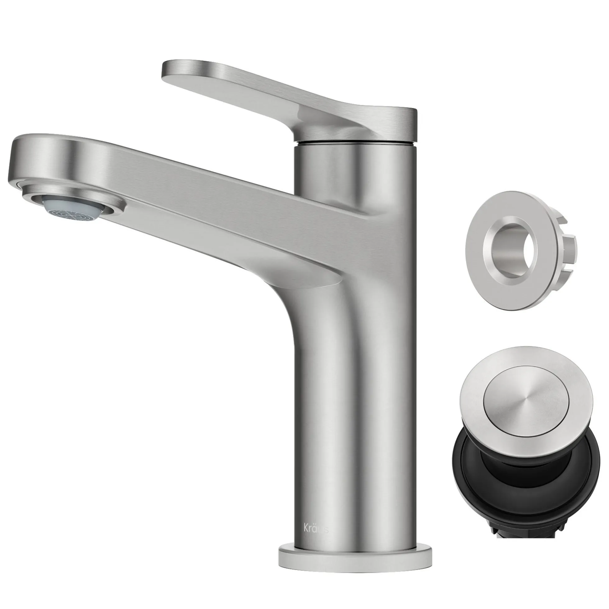 Single Handle Bathroom Faucet in Spot-Free Brushed Nickel with Pop Up Drain and Supply Lines
