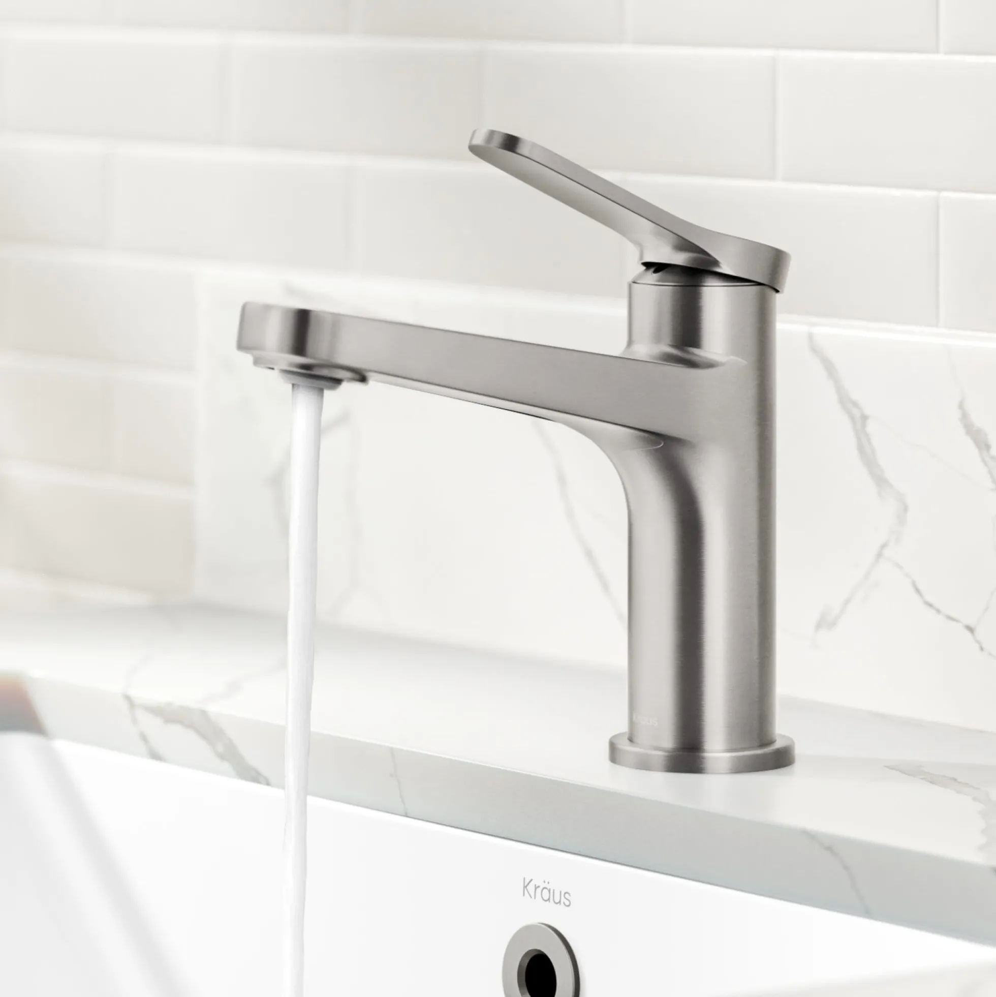 Single Handle Bathroom Faucet in Spot-Free Brushed Nickel with Pop Up Drain and Supply Lines