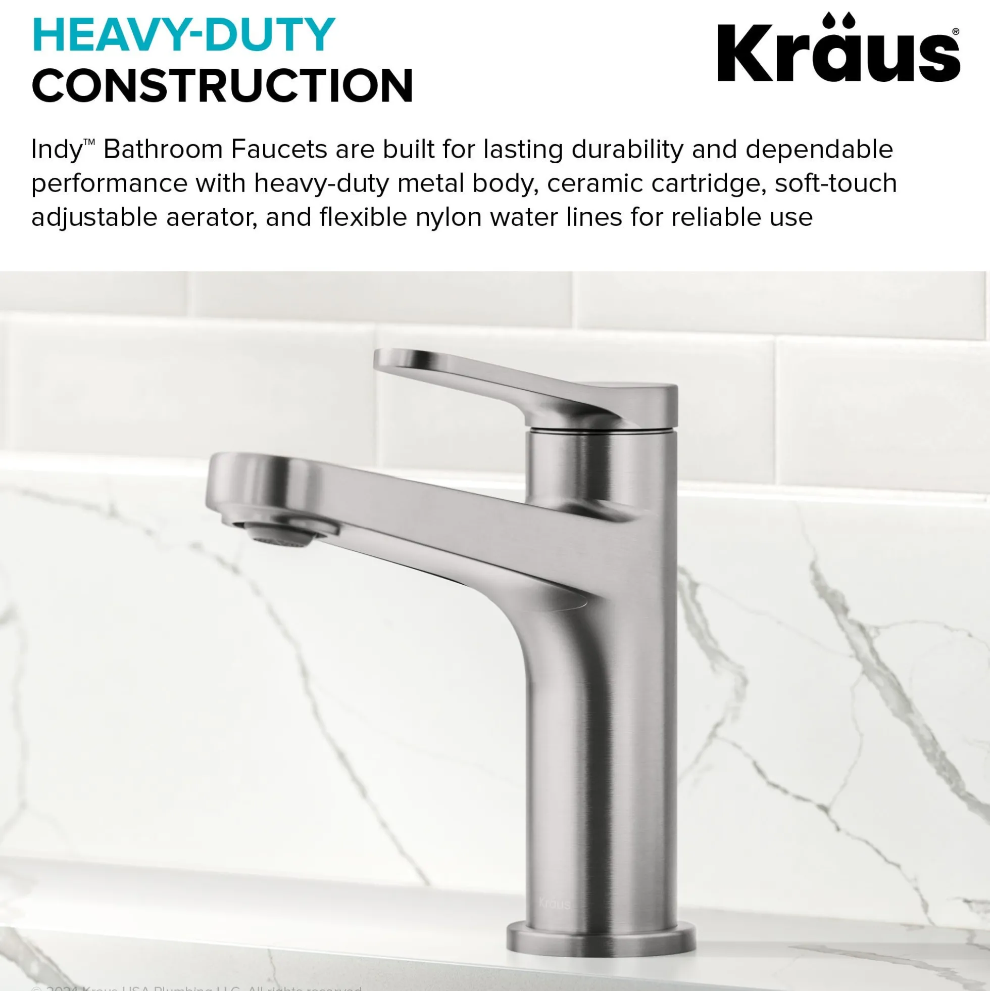 Single Handle Bathroom Faucet in Spot-Free Brushed Nickel with Pop Up Drain and Supply Lines