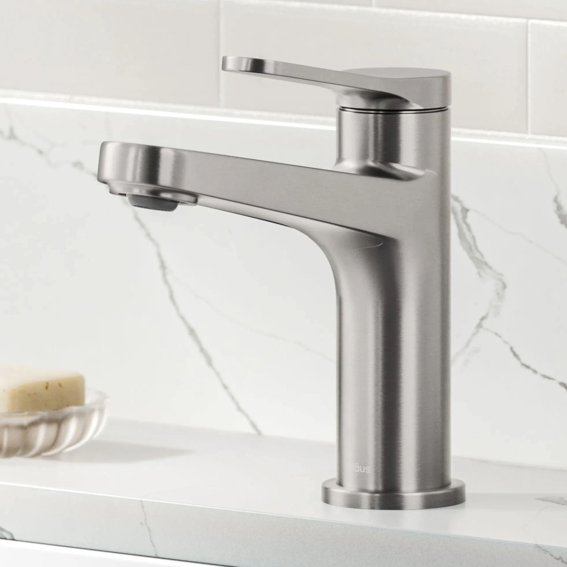 Single Handle Bathroom Faucet in Spot-Free Brushed Nickel with Pop Up Drain and Supply Lines