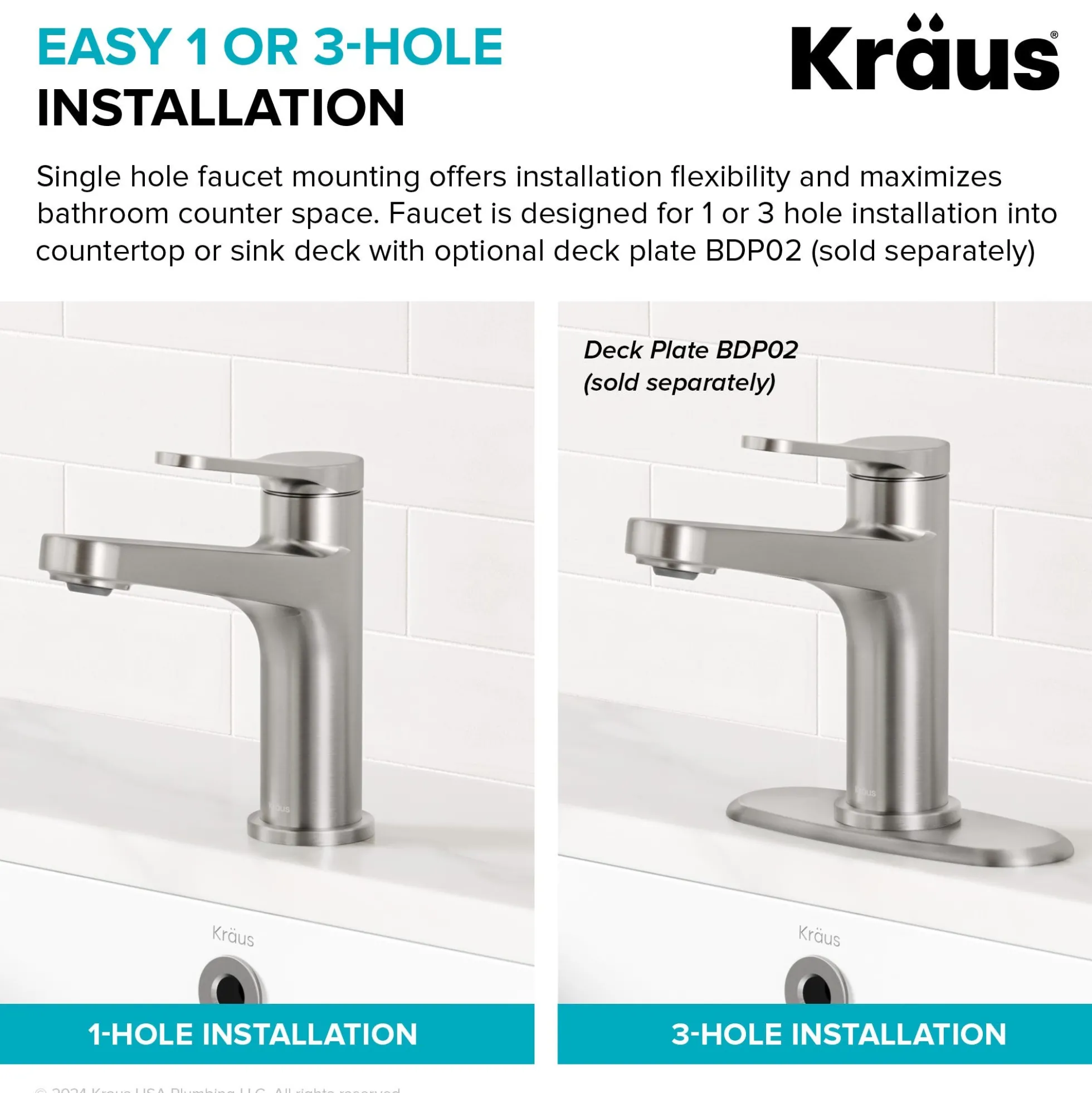 Single Handle Bathroom Faucet in Spot-Free Brushed Nickel with Pop Up Drain and Supply Lines
