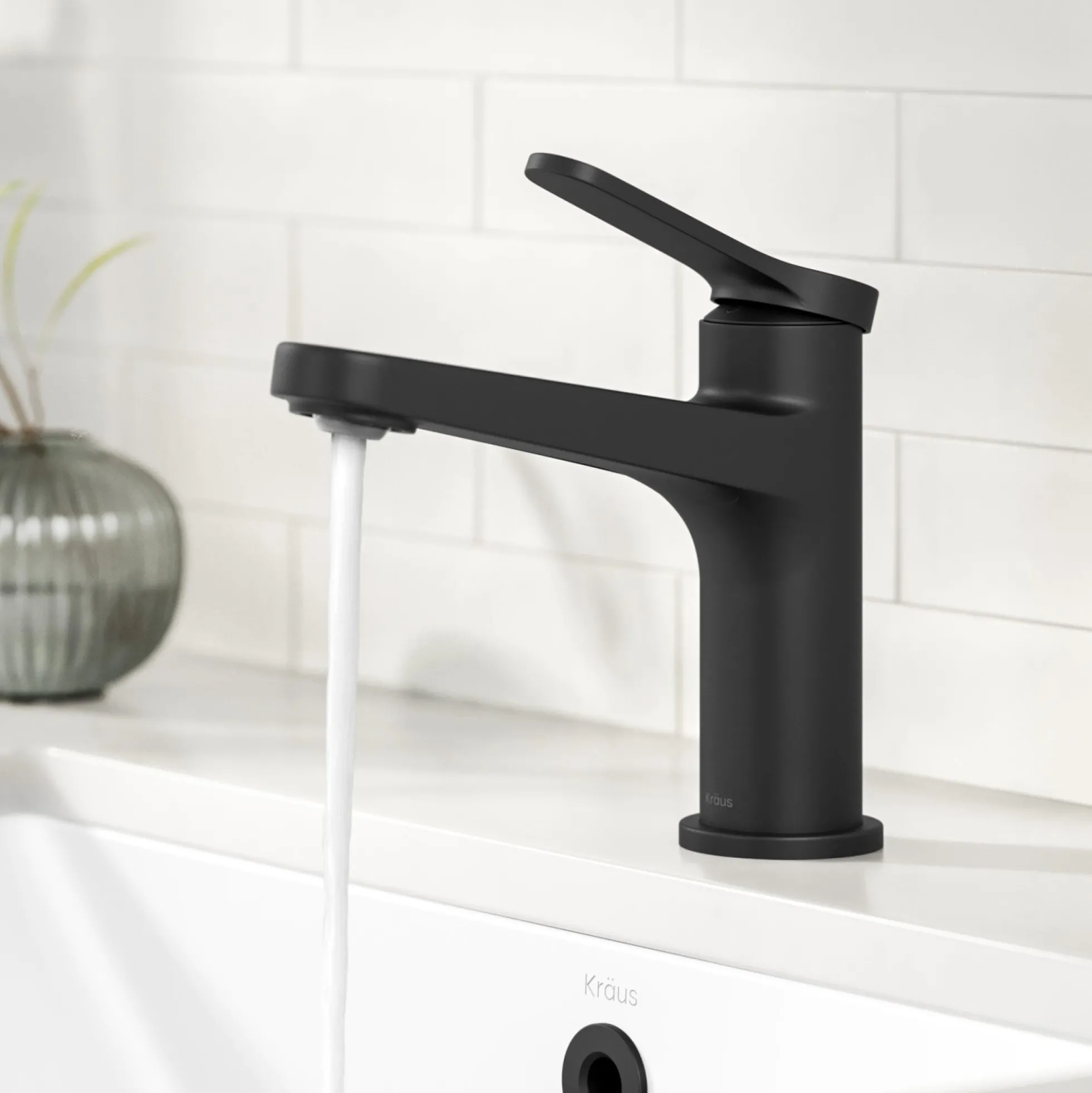 Single Handle Bathroom Faucet in Matte Black with Pop Up Drain and Supply Lines