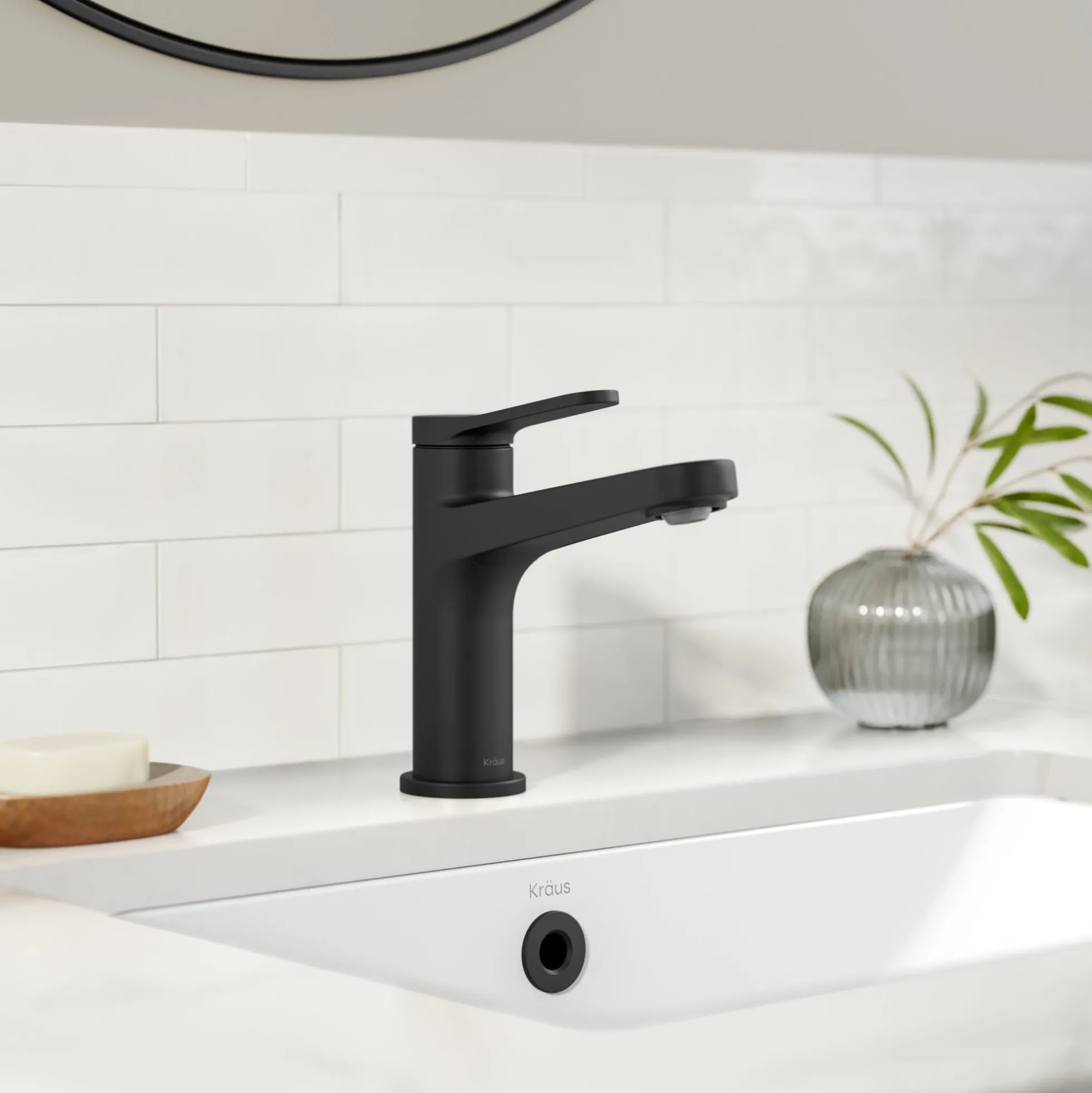 Single Handle Bathroom Faucet in Matte Black with Pop Up Drain and Supply Lines