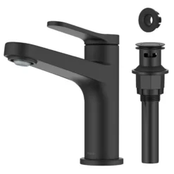 Single Handle Bathroom Faucet in Matte Black with Pop Up Drain and Supply Lines