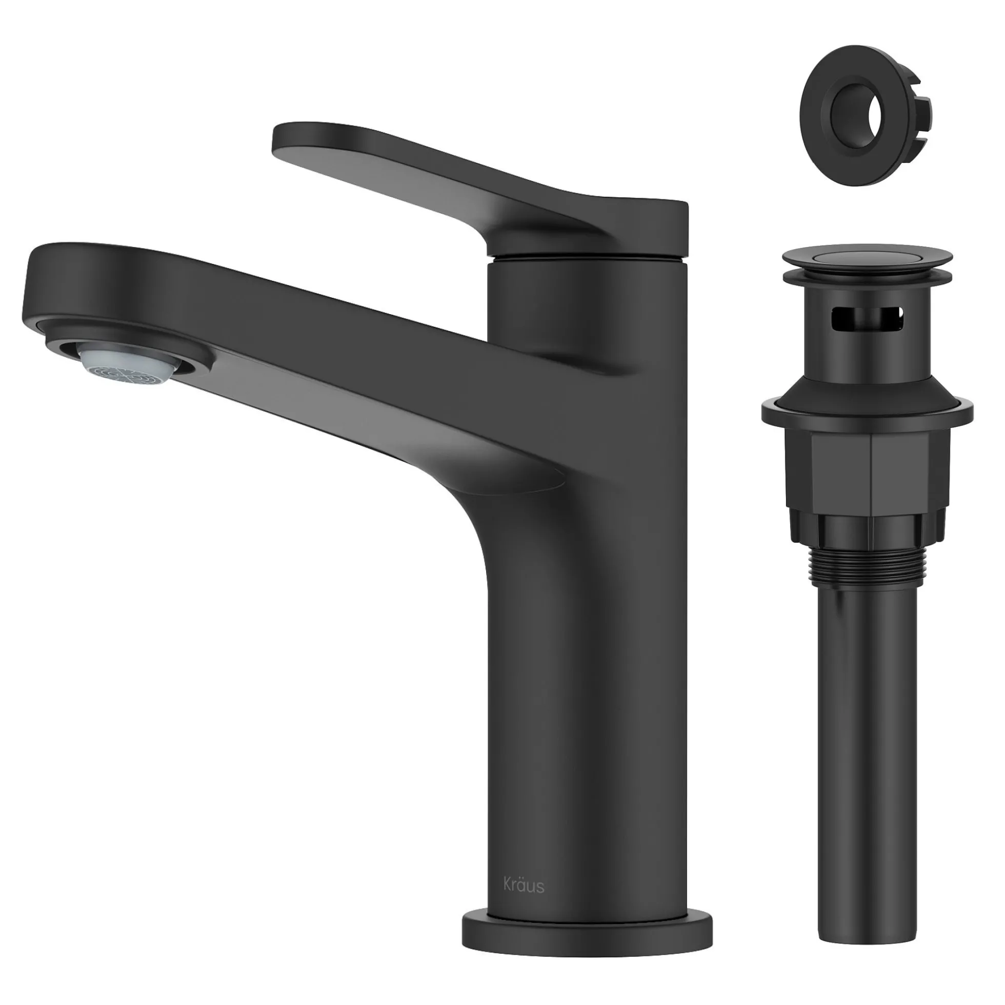 Single Handle Bathroom Faucet in Matte Black with Pop Up Drain and Supply Lines