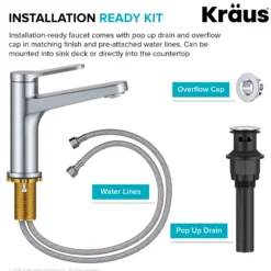 Single Handle Bathroom Faucet in Chrome with Pop Up Drain and Supply Lines