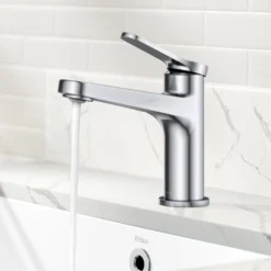 Single Handle Bathroom Faucet in Chrome with Pop Up Drain and Supply Lines
