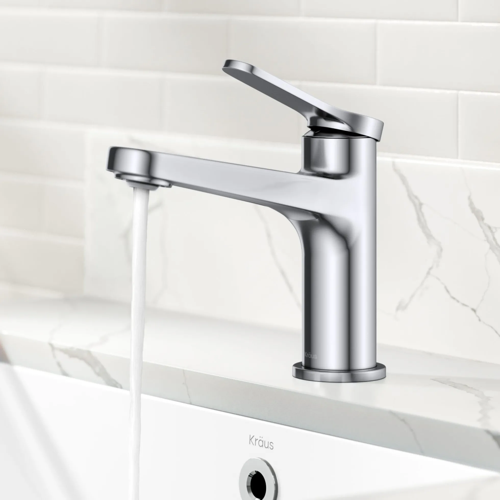 Single Handle Bathroom Faucet in Chrome with Pop Up Drain and Supply Lines