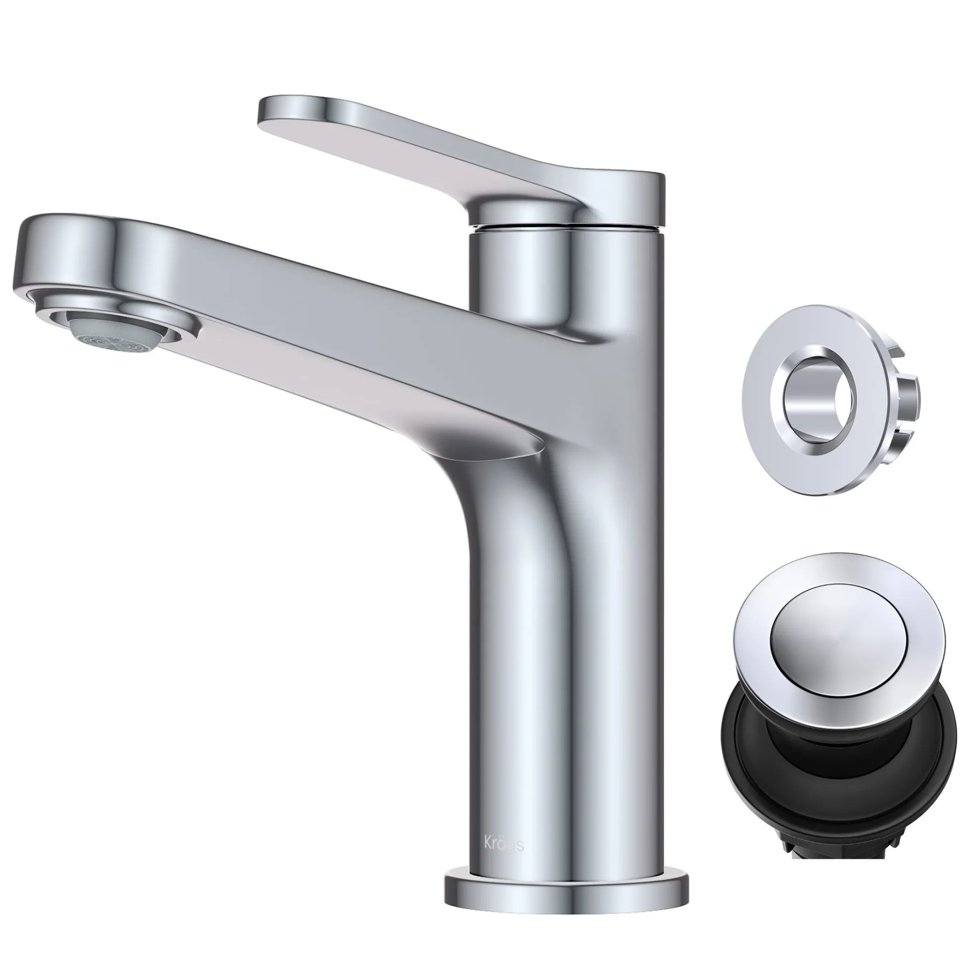 Single Handle Bathroom Faucet in Chrome with Pop Up Drain and Supply Lines