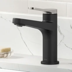 Single Handle Bathroom Faucet in Spot-Free Brushed Nickel / Matte Black with Pop Up Drain and Supply Lines