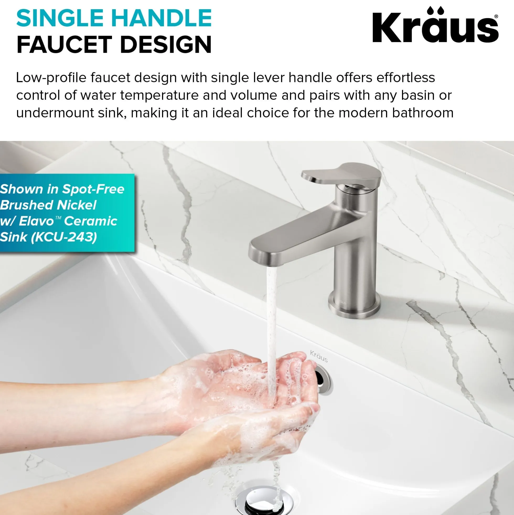 Single Handle Bathroom Faucet in Spot-Free Brushed Nickel / Matte Black with Pop Up Drain and Supply Lines