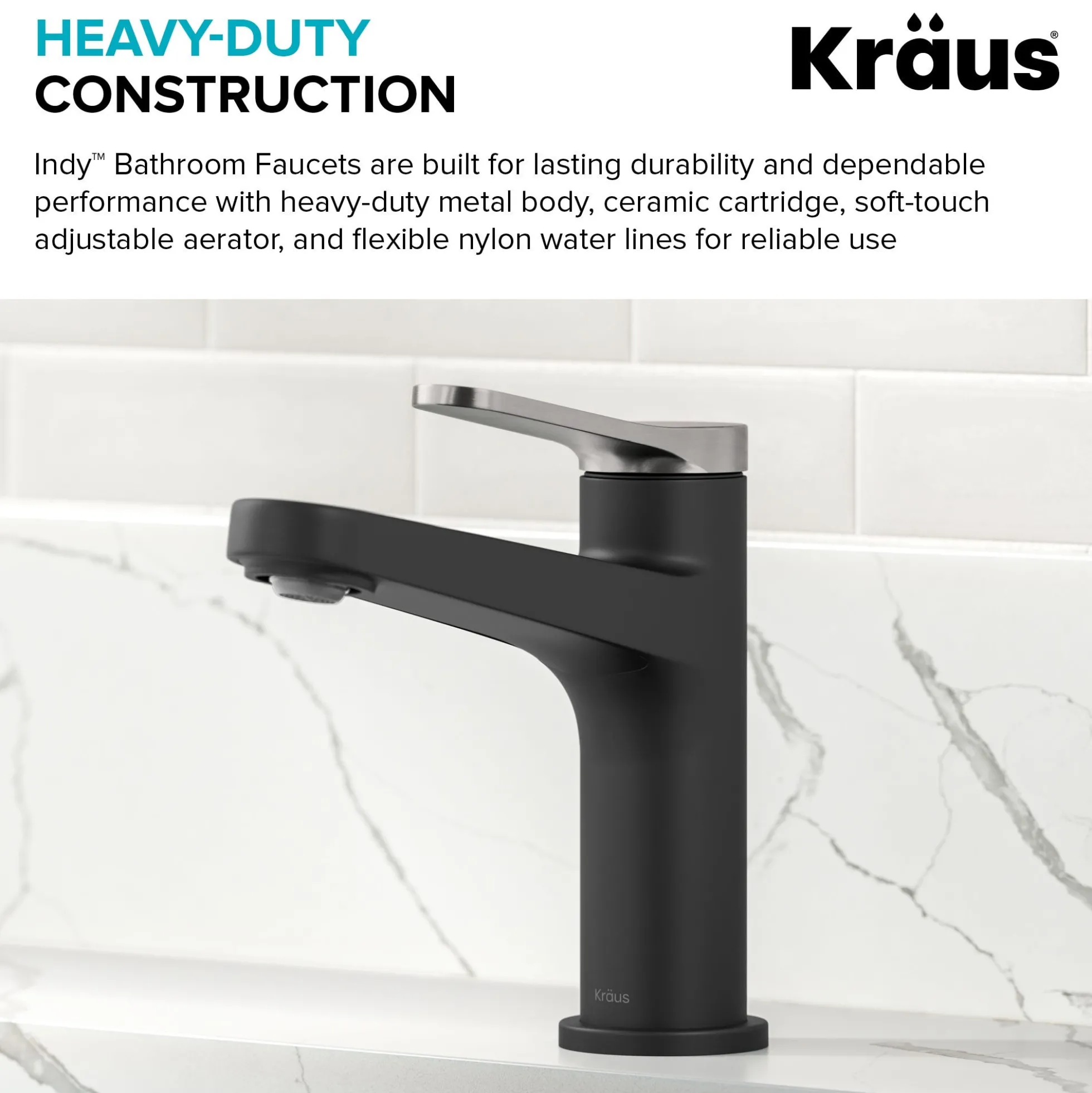 Single Handle Bathroom Faucet in Spot-Free Brushed Nickel / Matte Black with Pop Up Drain and Supply Lines