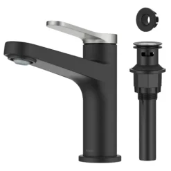 Single Handle Bathroom Faucet in Spot-Free Brushed Nickel / Matte Black with Pop Up Drain and Supply Lines