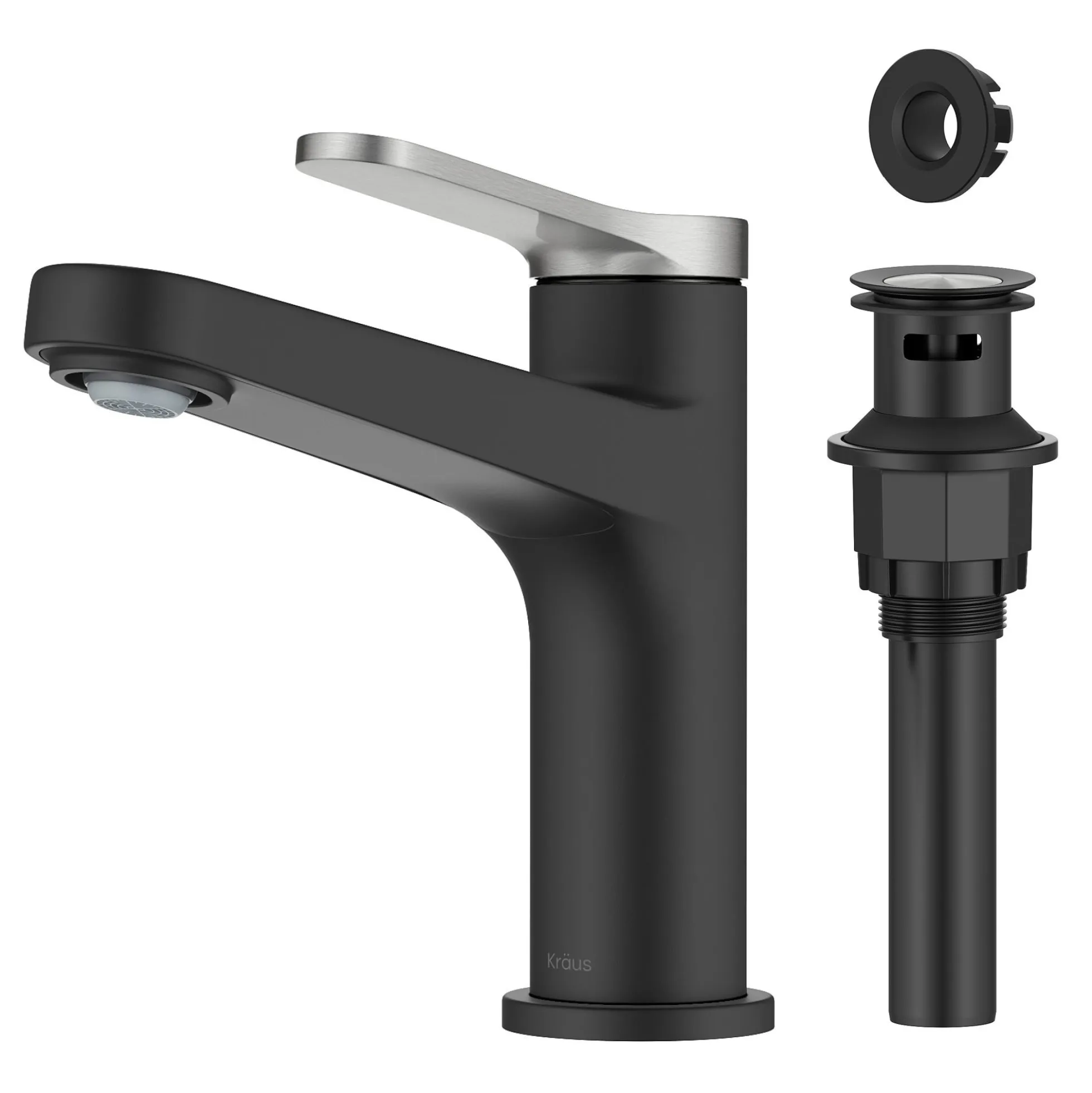 Single Handle Bathroom Faucet in Spot-Free Brushed Nickel / Matte Black with Pop Up Drain and Supply Lines