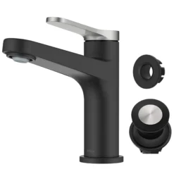 Single Handle Bathroom Faucet in Spot-Free Brushed Nickel / Matte Black with Pop Up Drain and Supply Lines