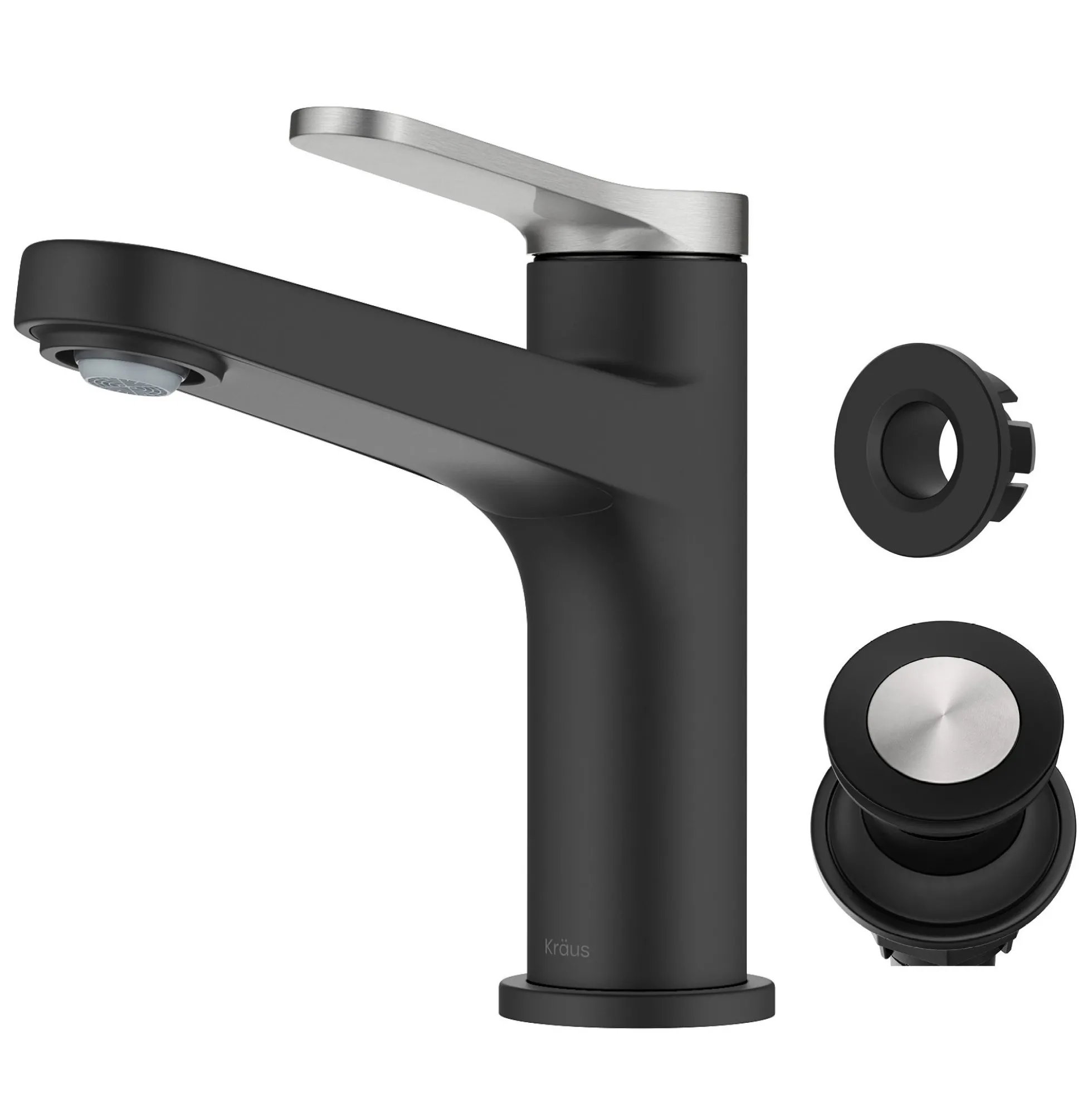Single Handle Bathroom Faucet in Spot-Free Brushed Nickel / Matte Black with Pop Up Drain and Supply Lines