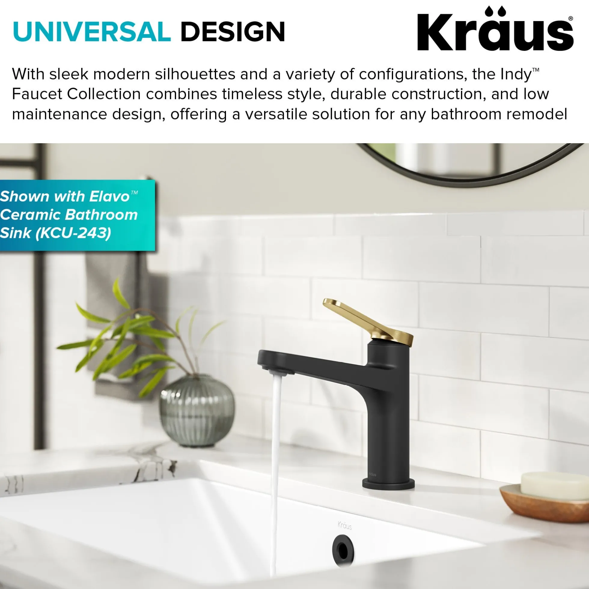 Single Handle Bathroom Faucet in Spot-Free Brushed Brass / Matte Black with Pop Up Drain and Supply Lines